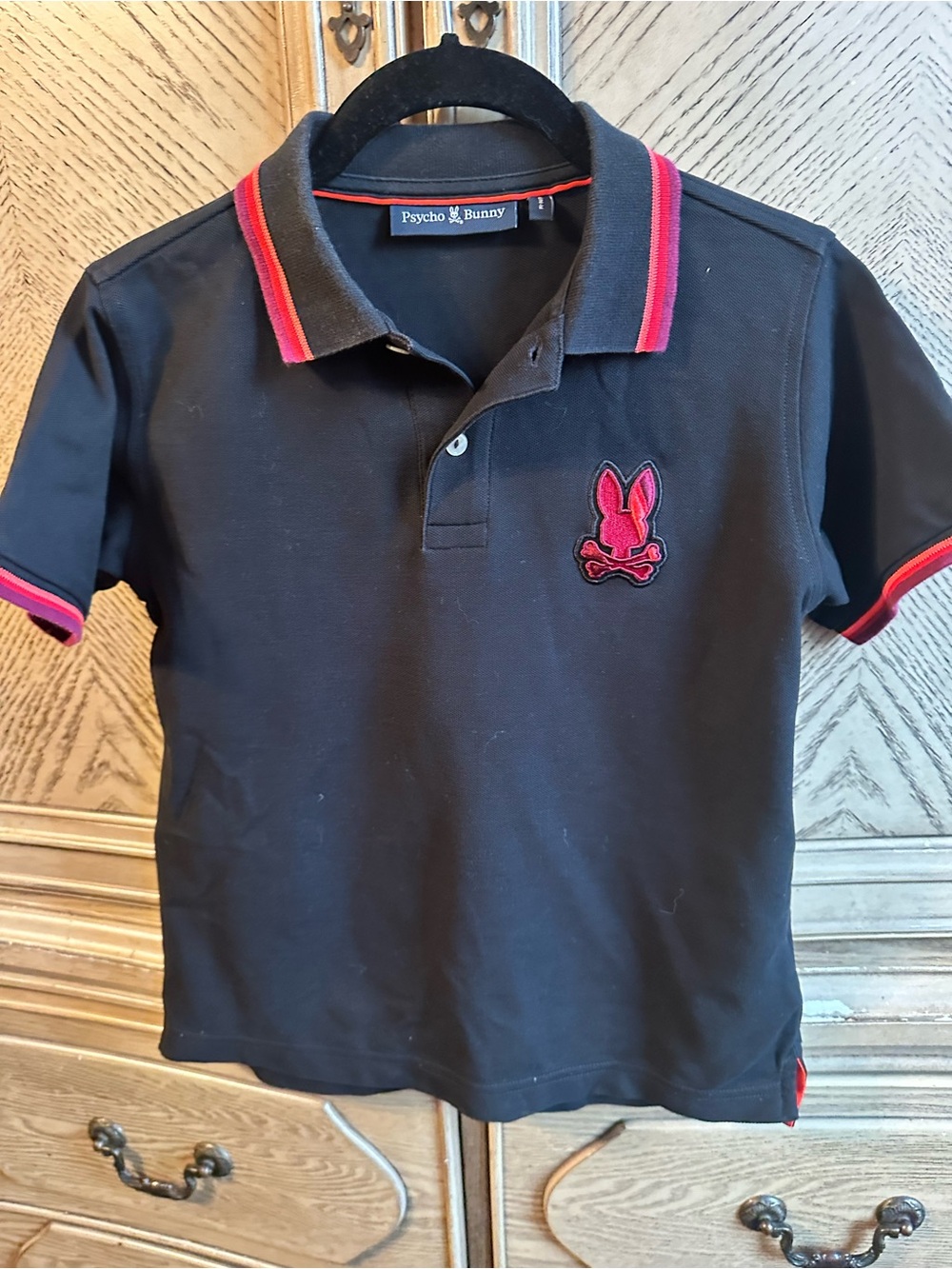 Psycho Bunny Kids Black Polo with Red Accents